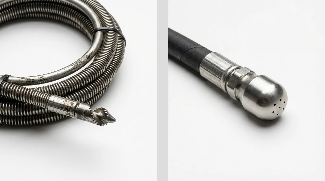 Drain snake cable and hydro jetting nozzle used for drain cleaning in New Britain, CT