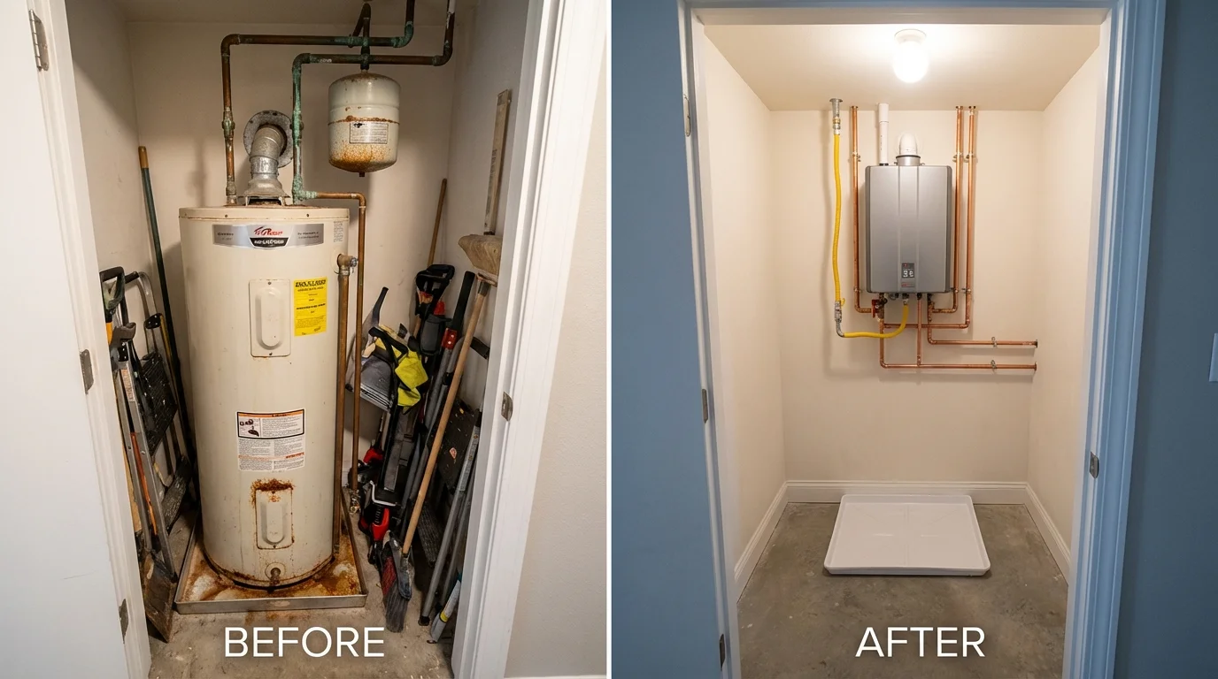 Tank water heater versus wall-mounted tankless unit comparison for New Britain, CT homeowners