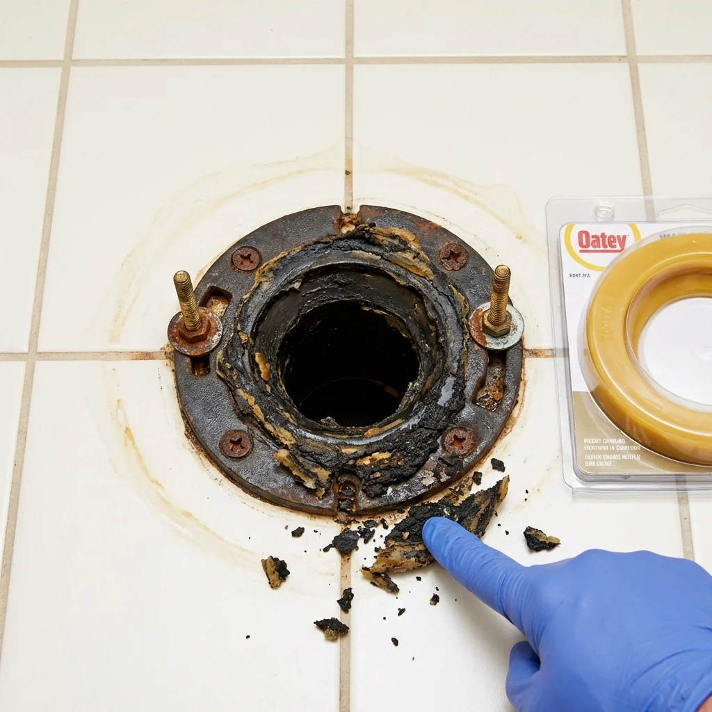 Failed wax ring showing water seepage at the base of a toilet in a New Britain, CT home